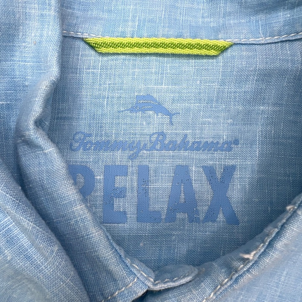 Tommy Bahama Sea Glass Breezer Linen Shirt Men Large Blue Breathable Logo Pocket - Picture 9 of 12